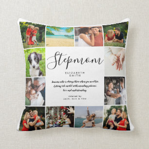 Stepmom Quote Modern Script 12 Photo Collage Throw Pillow