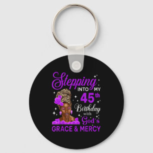Stepng Into My 45th Birthday Headwrap Black Woman Keychain