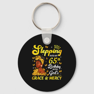 Stepng Into My 65th Birthday Christian Afro Women  Keychain