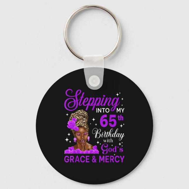 Stepng Into My 65th Birthday Headwrap Black Woman  Keychain (Front)