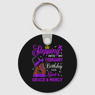 Stepng Into My February Birthday Black Afro Woman Keychain