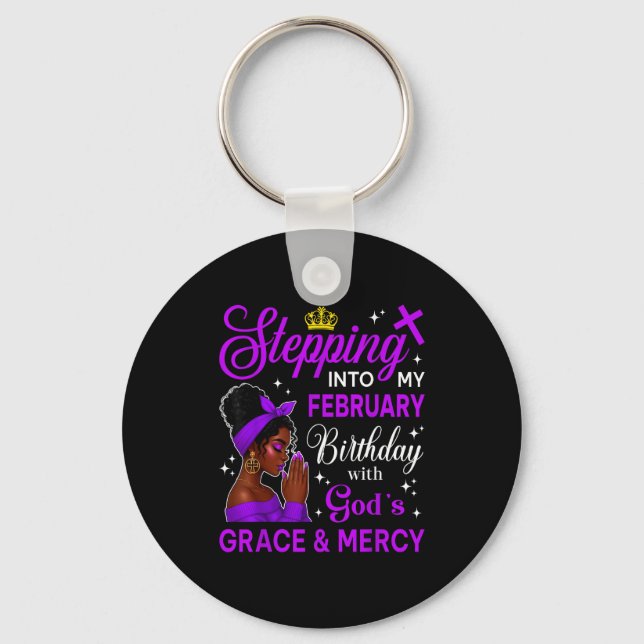 Stepng Into My February Birthday Black Afro Woman  Keychain (Front)