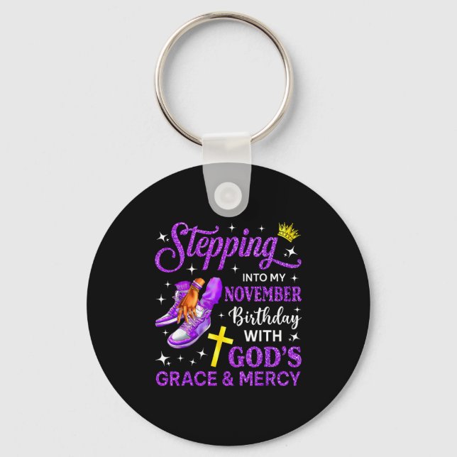 Stepng Into My November Birthday Queen Sneakers Gi Keychain (Front)