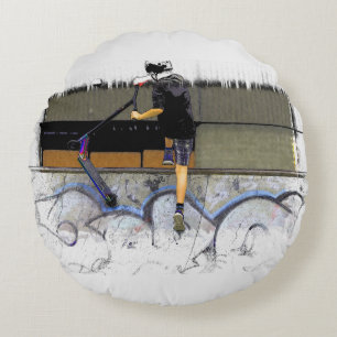 Steppin' It - Stunt Scooter Rider  Round Pillow