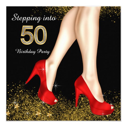 Stepping Into 50 Birthday Party Red Shoes Card