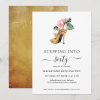 Stepping Into 60 Chic Floral Gold Heels Birthday I