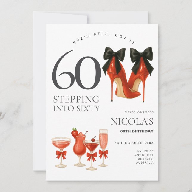 Stepping into 60 Red & Black Modern Invitation (Front)