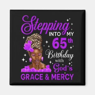 Stepping Into My 65th Birthday Headwrap Black Woma Magnet