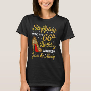 Stepping Into My 66th Birthday Women Leopard High  T-Shirt