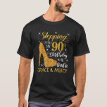 Stepping Into My 90Th Birthday With God's Grace T-Shirt<br><div class="desc">Stepping Into My 90th Birthday With Gods Grace Mercy Girly High Heel 90th Birthday gifts Tee for women, ladies. If you or your mama mother aunt grandma who are having a 90th birthday party, this glamourous 90 tee with Girly High Heel and number 90 design is cool to celebrate their...</div>