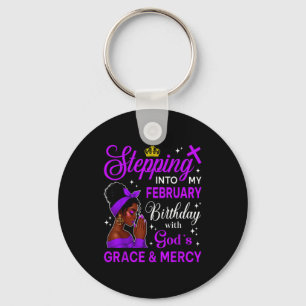 Stepping Into My February Birthday Black Afro Woma Keychain