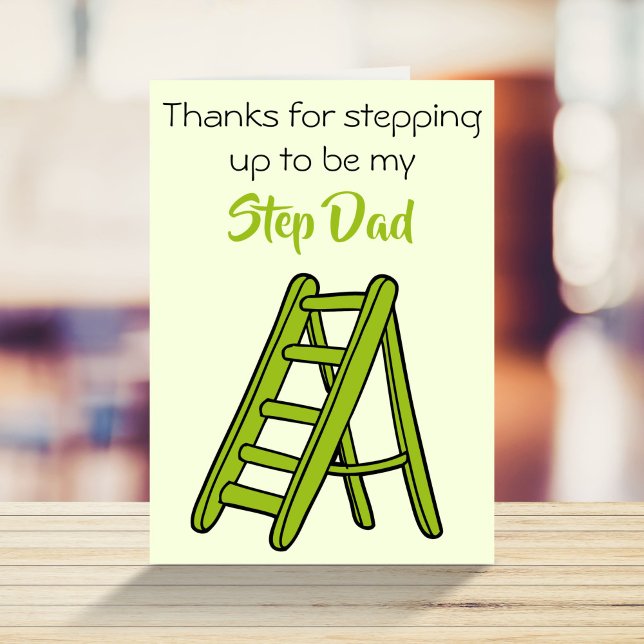 Stepping up funny Step Dad cartoon Father’s Day Card (Creator Uploaded)