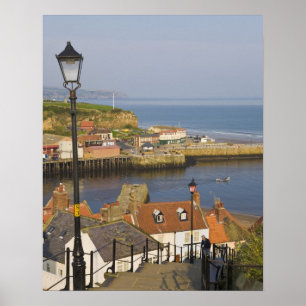 Steps leading down to the harbour, Whitby, North Poster