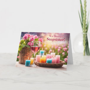 Stepsister Happy Mothers Day Cheers with Wine Holiday Card