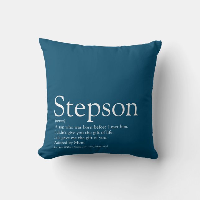 Stepson Blue Modern Fun Typography Throw Pillow (Front)