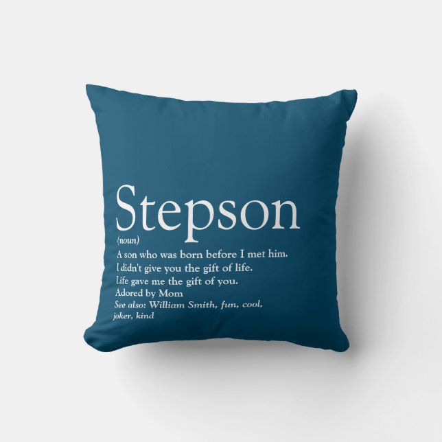 Stepson Blue Modern Fun Typography Throw Pillow (Front)