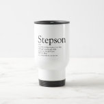 Stepson Fun Typographic Black and White Travel Mug<br><div class="desc">Personalize for your special stepson to create a unique gift. A perfect way to show him how amazing he is every day. Designed by Thisisnotme©</div>