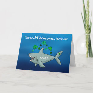 Stepson St Patricks Day Shark With Shamrocks Card