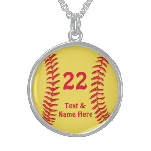Sterling Silver Softball Necklace, Name, Number Sterling Silver Necklace