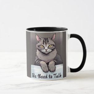 Stern Tabby Cat Demands a Serious Talk Mug