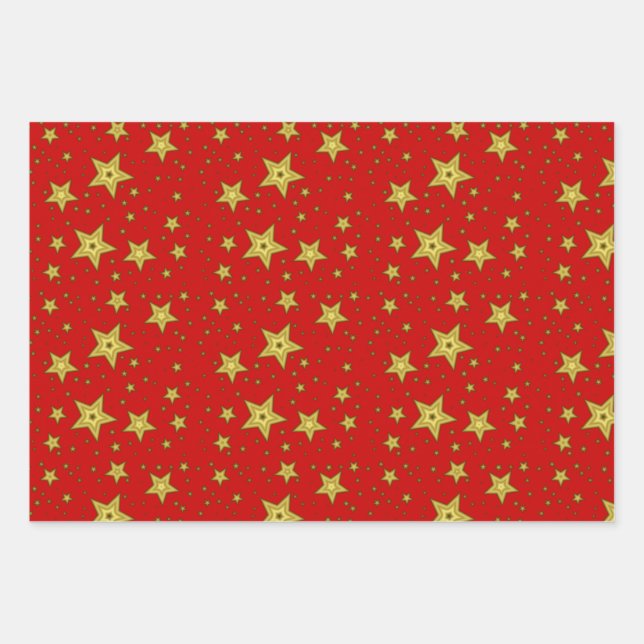 Sterne auf rotem Untergrund Wrapping Paper Sheet (Front)