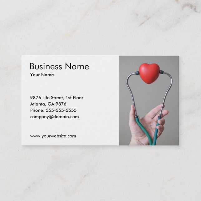 Stethoscope and Heart Business Card Template (Front)