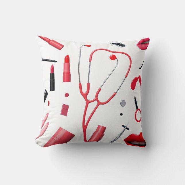 Stethoscope and makeup throw pillow (Front)