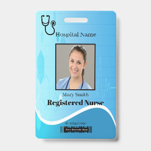 Stethoscope Blue Medical Heartbeat Vertical Photo Badge