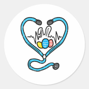Stethoscope Bunny Ears Eggs Easter Nurse Scrub Top Classic Round Sticker