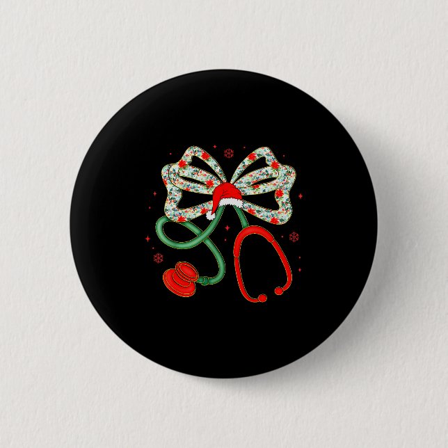 Stethoscope Christmas Nurse Health Worker Santa Xm 2 Inch Round Button (Front)