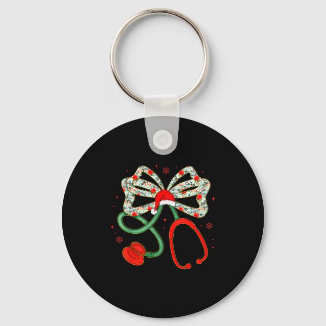 Stethoscope Christmas Nurse Health Worker Santa Xm Keychain (Front)