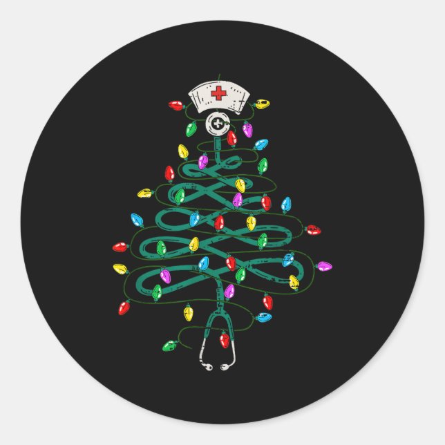 Stethoscope Christmas Tree Lights Nurse Christmas  Classic Round Sticker (Front)