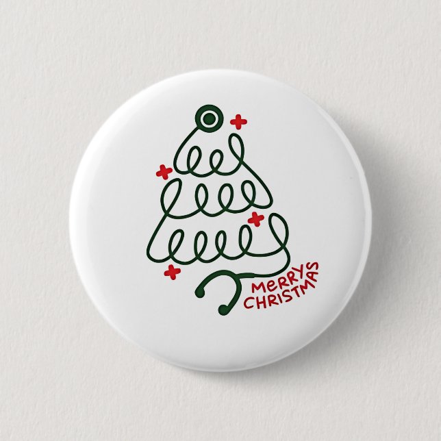 Stethoscope Christmas Tree Lights Nursing Scrubs  2 Inch Round Button (Front)