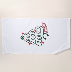 Stethoscope Christmas Tree Lights Nursing Scrubs  Beach Towel
