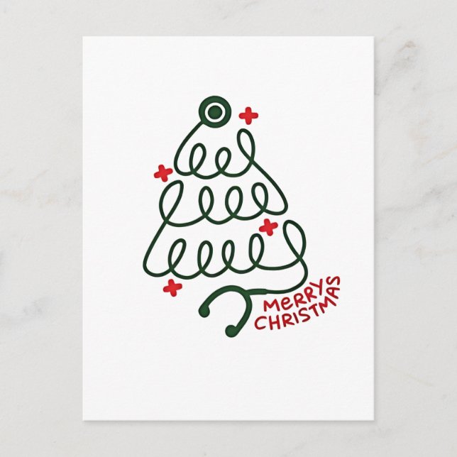 Stethoscope Christmas Tree Lights Nursing Scrubs  Holiday Postcard (Front)