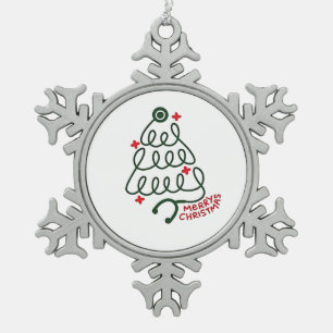 Stethoscope Christmas Tree Lights Nursing Scrubs Snowflake Pewter Christmas Ornament