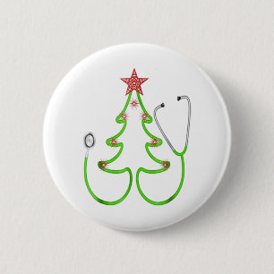 Stethoscope christmas tree merry christmas nurse t 2 inch round button