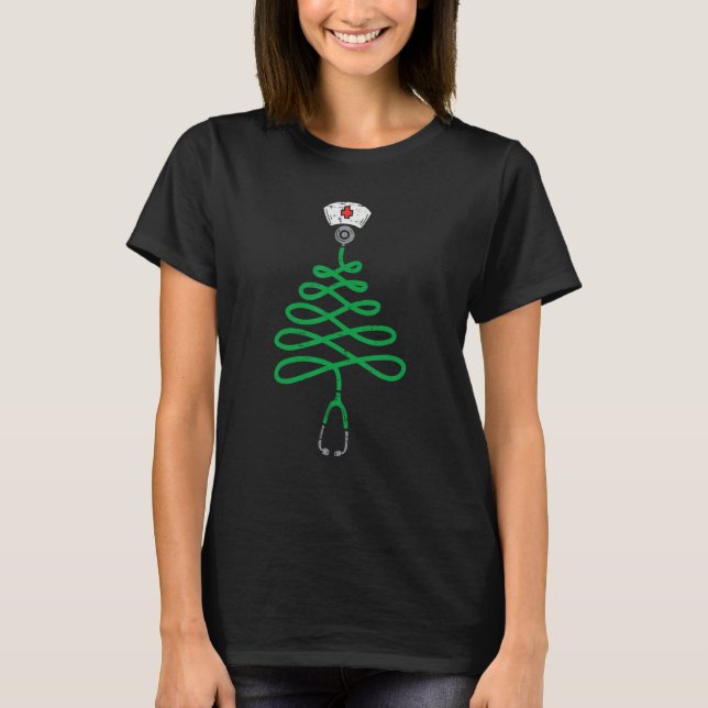 Stethoscope Christmas Tree Nurse Christmas Pajamas T-Shirt (Front)