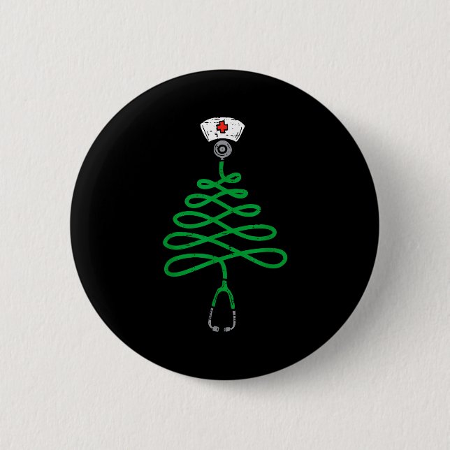 Stethoscope Christmas Tree Nurse Christmas Scrub T 2 Inch Round Button (Front)