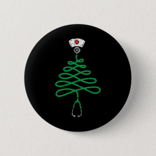 Stethoscope Christmas Tree Nurse Christmas Scrub T 2 Inch Round Button