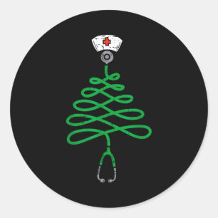 Stethoscope Christmas Tree Nurse Christmas Scrub T Classic Round Sticker