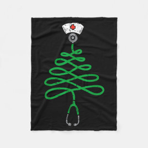 Stethoscope Christmas Tree Nurse Christmas Scrub T Fleece Blanket