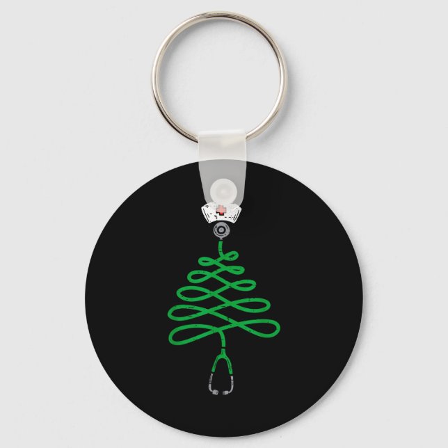 Stethoscope Christmas Tree Nurse Christmas Scrub T Keychain (Front)