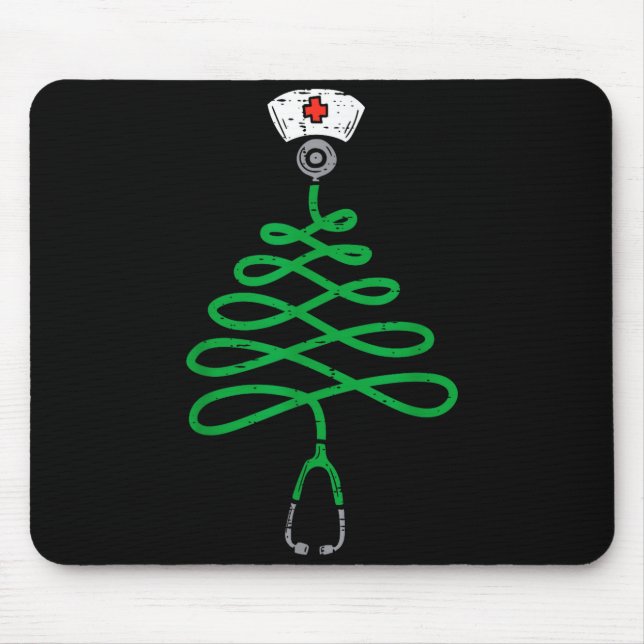 Stethoscope Christmas Tree Nurse Christmas Scrub T Mouse Pad (Front)