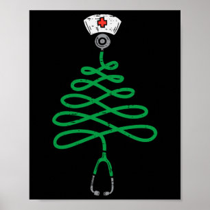 Stethoscope Christmas Tree Nurse Christmas Scrub T Poster