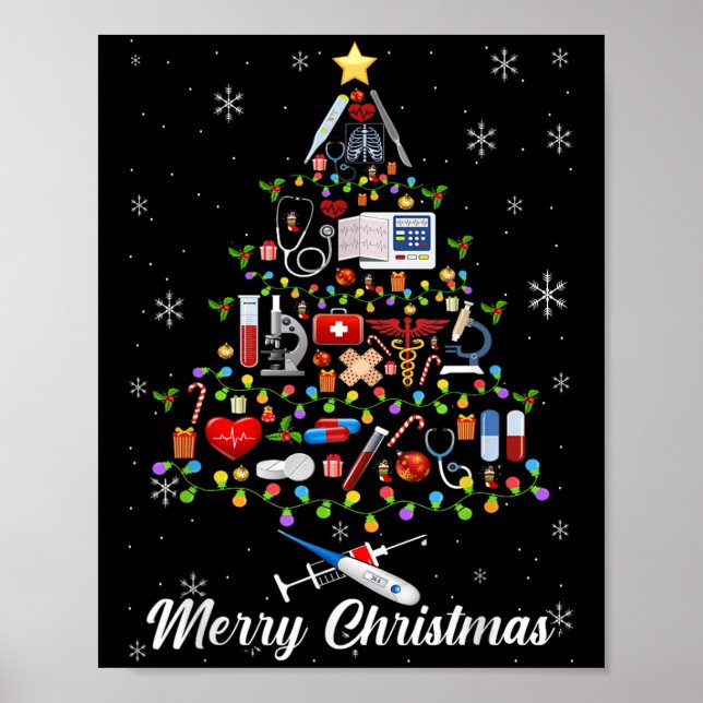 Stethoscope Christmas Tree Nurse Nursing Scrub Top Poster (Front)