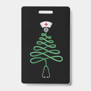 Stethoscope Christmas Tree Nurse Scrub Xmas  Badge