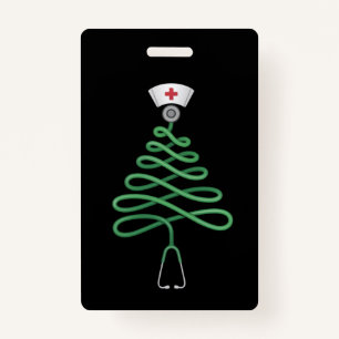 Stethoscope Christmas Tree Nurse Scrub Xmas  Badge