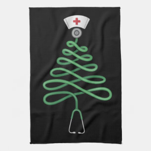 Stethoscope Christmas Tree Nurse Scrub Xmas Kitchen Towel