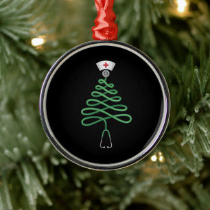 Stethoscope Christmas Tree Nurse Scrub Xmas Metal Ornament
